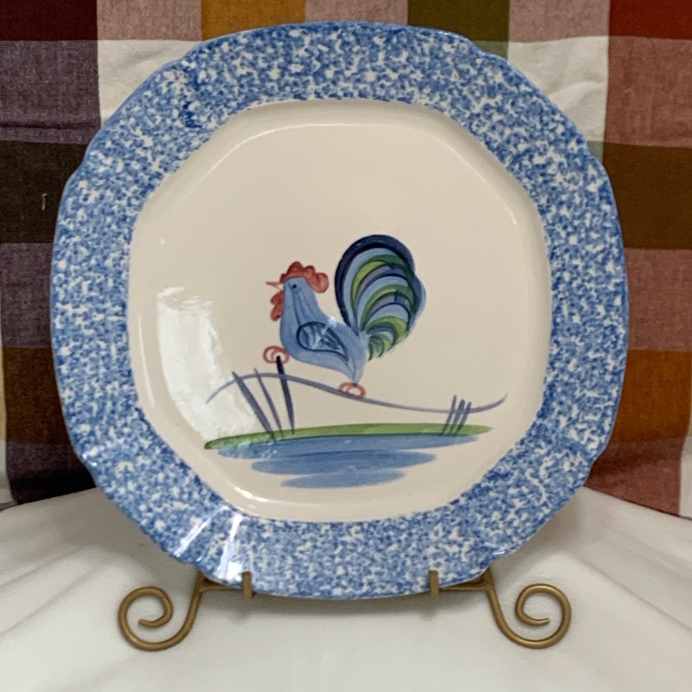 VINTAGE DESIGNCRAFT SPONGEWARE ROOSTER PLATTER #403 MADE IN USA